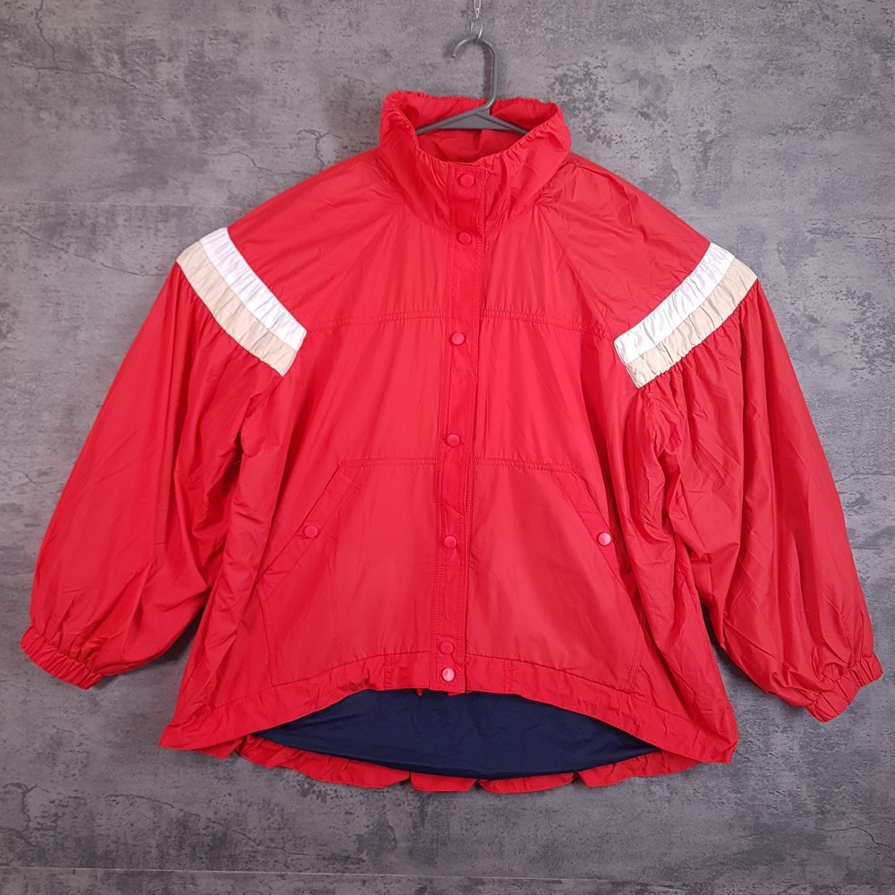 Free People FP Movement On The Go Windbreaker Jacket Womens LARGE Red Navy